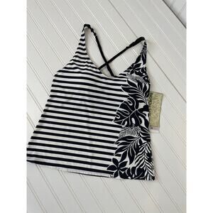 NWT Beach House Black & White Striped Tropical Padded Swim Tankini Size S